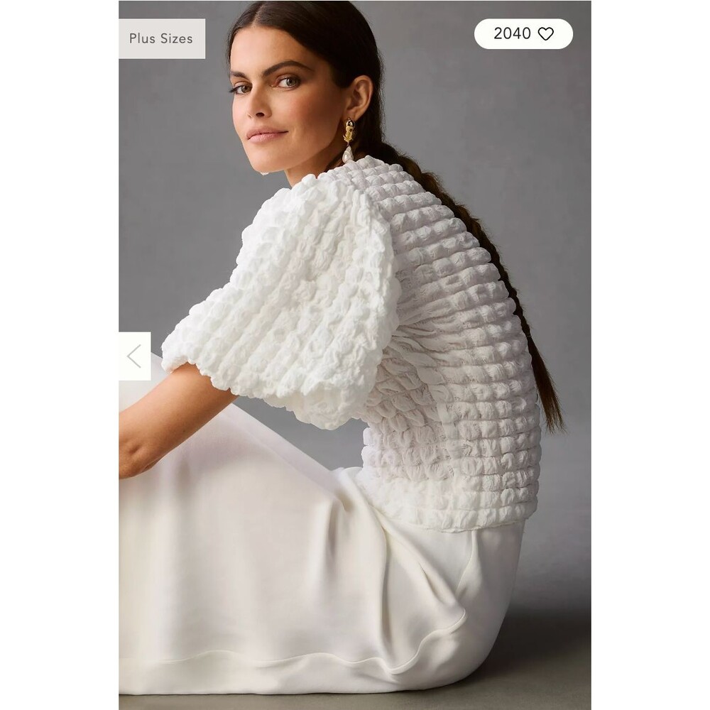 Eri + Ali Anthropologie Bubble Puff-Sleeve Top Textured Minimalist Sz S - Picture 5 of 14